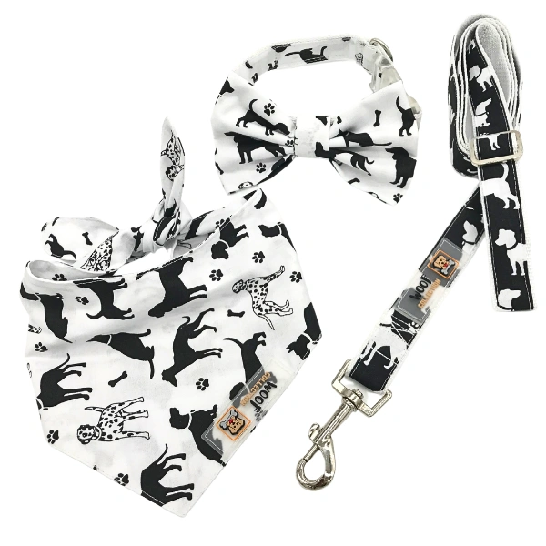 WoofCollection-Kutyás mintájú nyakörv és póráz szett