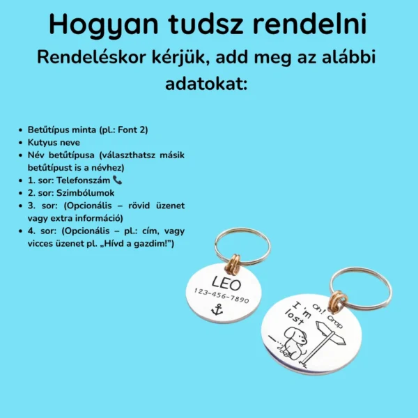 Egyedi,  Kutyabiléta Gravírozva –  Rozsdamentes Acél Névtábla Nyakörvhöz - Image 8